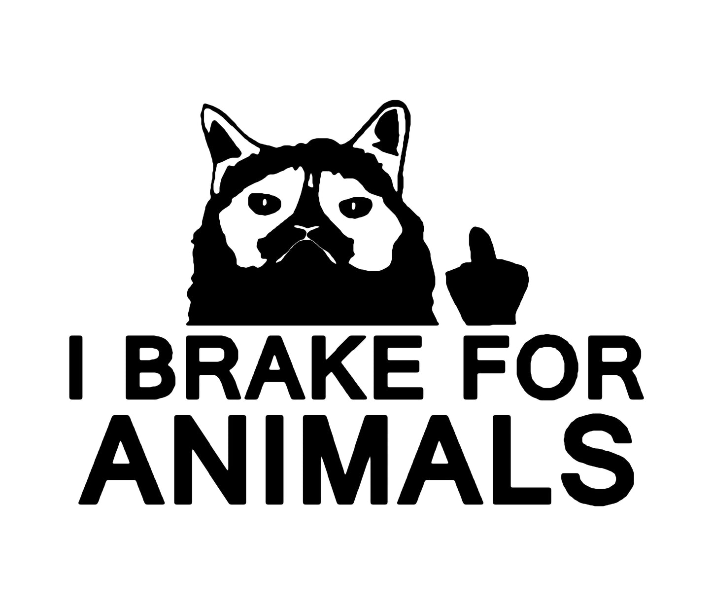 I Brake For Animals Decal, Funny Middle Finger Cat Decal