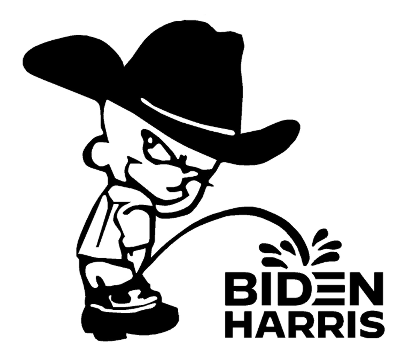 Calvin Cowboy Peeing On Biden Harris Vinyl Decal, H 5.5 By L 6 Inches