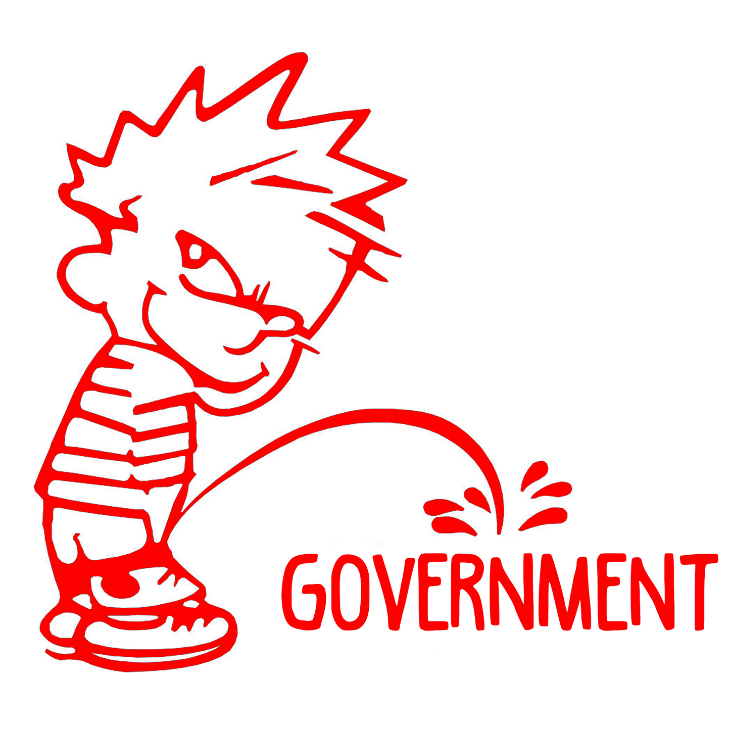 Calvin Peeing On Government Decal, Calvin Sticker, Funny Car Stickers (H 6 by L 6.5 Inches)