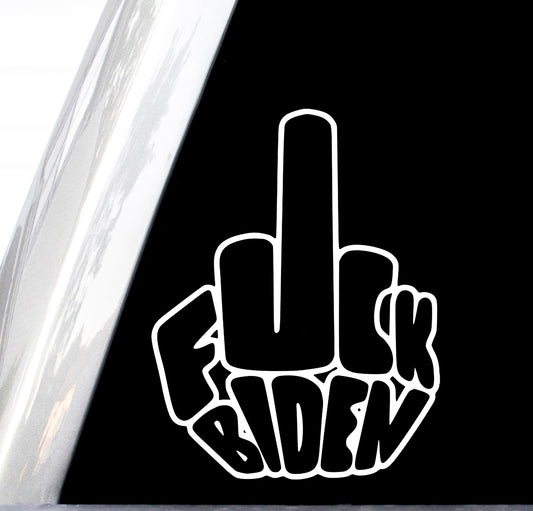 Middle Finger Biden Decal, H 6 By L 4.5 Inches, White