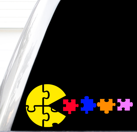 Pacman Autism Awareness Decal, Retro Video Game Shirts, Arcade Stickers, Autistic Child On Board Bumper Sticker