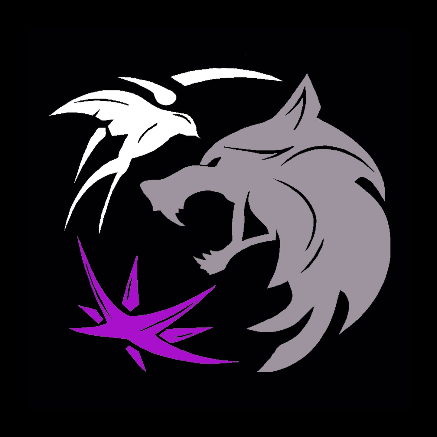 Silver Wolf, White Swallow, Violet Obsidian Star Decal, Witcher Decal, H 5 by L 5.5 Inches