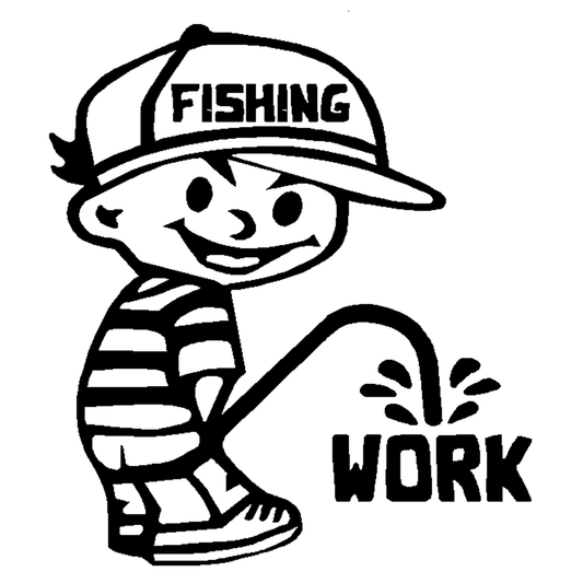 Calvin Fishing Peeing On Work Decal, Fishing Stickers, H 5 By L 5 Inches